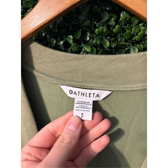 Athleta Purana V Neck Wrap Sweatshirt Green Heather Size Small - Picture 3 of 4